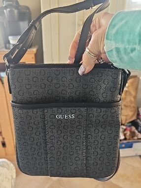GUESS Black Logo-Print Small Crossbody Bag